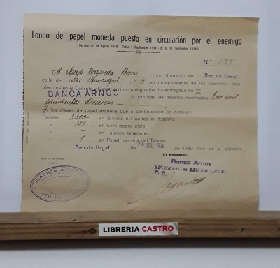 Fondo de papel moneda puesto en circulación por el enemigo - Decreto 27 Agosto 1938. Orden 5 Septiembre 1938. B. O. 17 Septiembre 1938